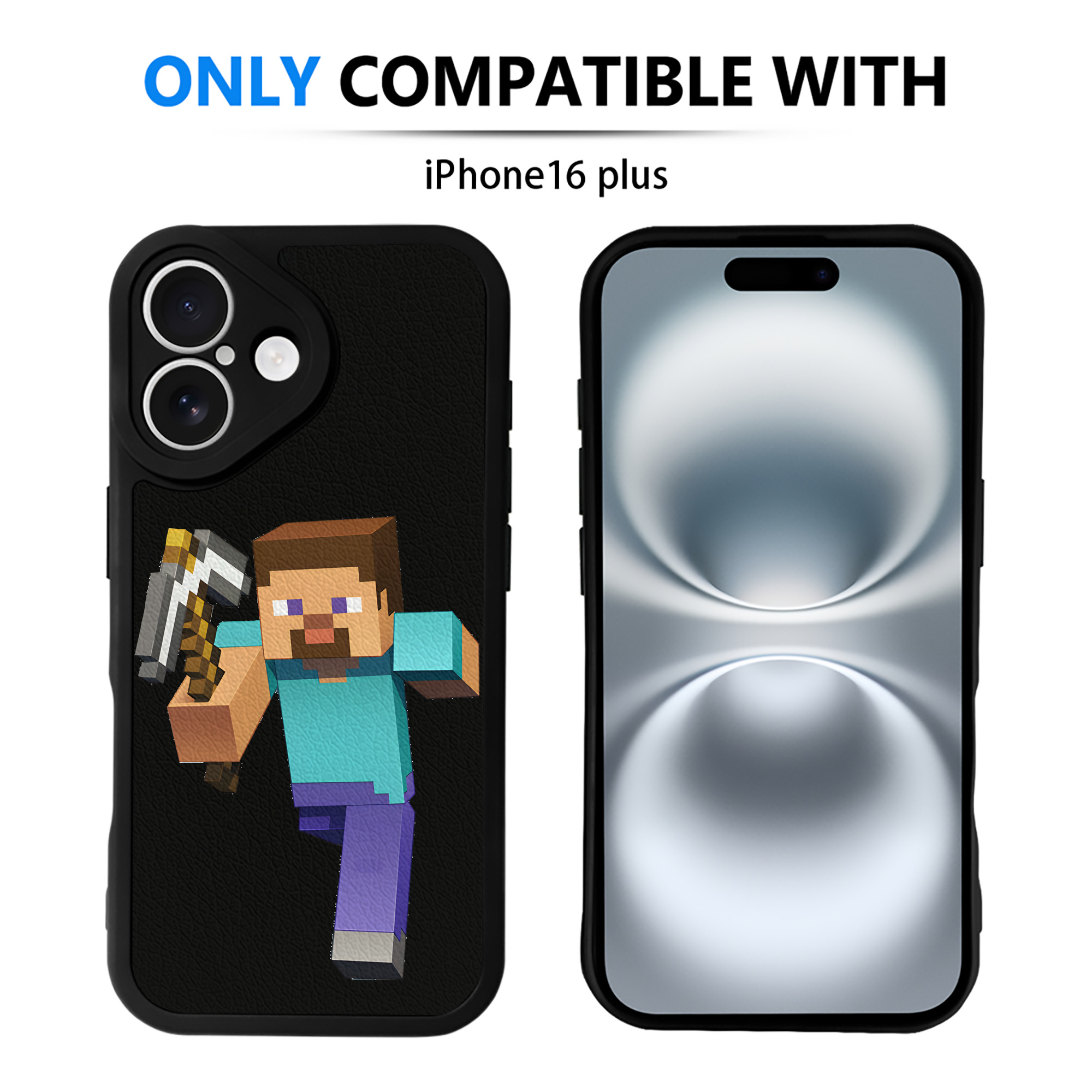 （画像用） マインクラフト ブロックの世界 Minecraft MC Block world 【iPhone 16シリーズ対応】シリコンスマホケース（レザー調） 材質：シリコン